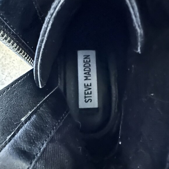 Steve Madden Boots Women's Size 6M Lennox Combat Leather Plaid Stripe Lace Black - Picture 7 of 9